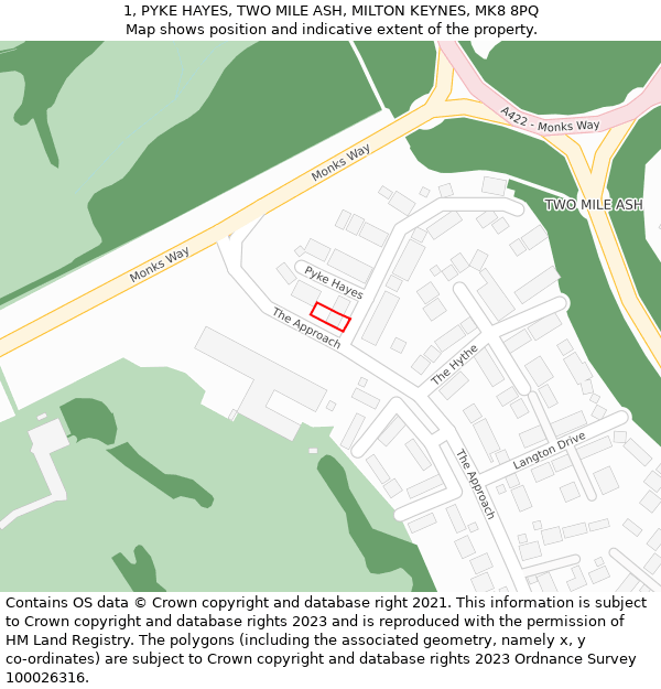 1, PYKE HAYES, TWO MILE ASH, MILTON KEYNES, MK8 8PQ: Location map and indicative extent of plot