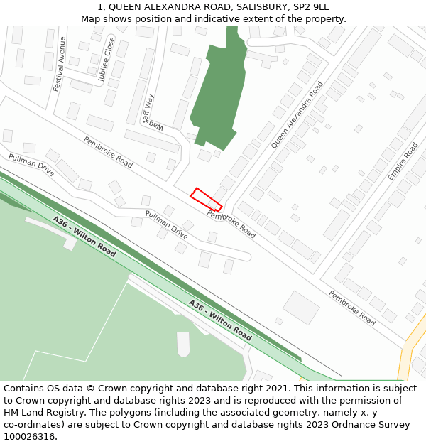 1, QUEEN ALEXANDRA ROAD, SALISBURY, SP2 9LL: Location map and indicative extent of plot