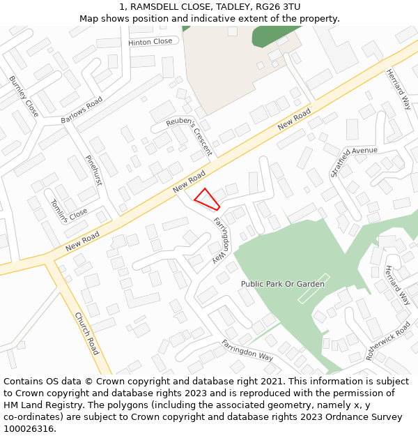 1, RAMSDELL CLOSE, TADLEY, RG26 3TU: Location map and indicative extent of plot