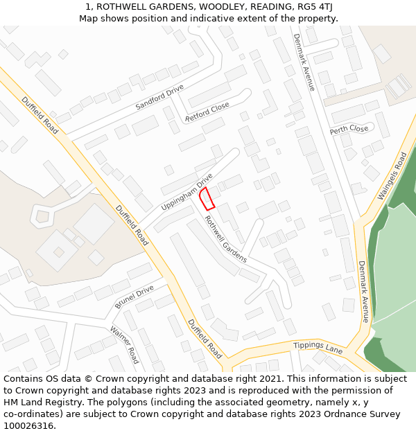 1, ROTHWELL GARDENS, WOODLEY, READING, RG5 4TJ: Location map and indicative extent of plot