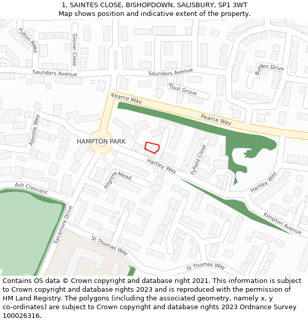 1, SAINTES CLOSE, BISHOPDOWN, SALISBURY, SP1 3WT: Location map and indicative extent of plot