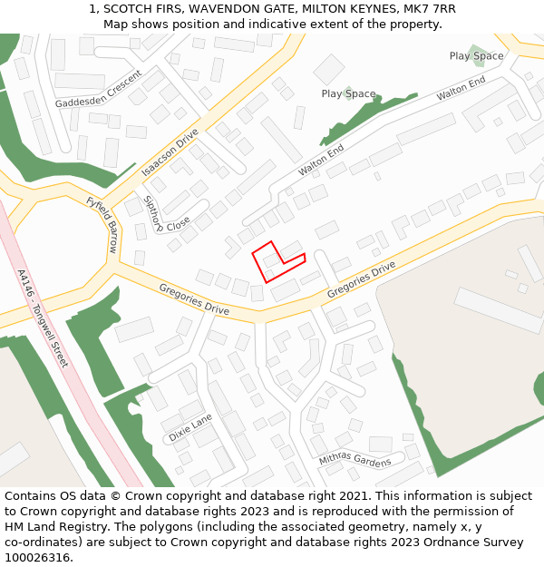 1, SCOTCH FIRS, WAVENDON GATE, MILTON KEYNES, MK7 7RR: Location map and indicative extent of plot