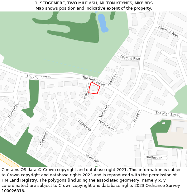 1, SEDGEMERE, TWO MILE ASH, MILTON KEYNES, MK8 8DS: Location map and indicative extent of plot