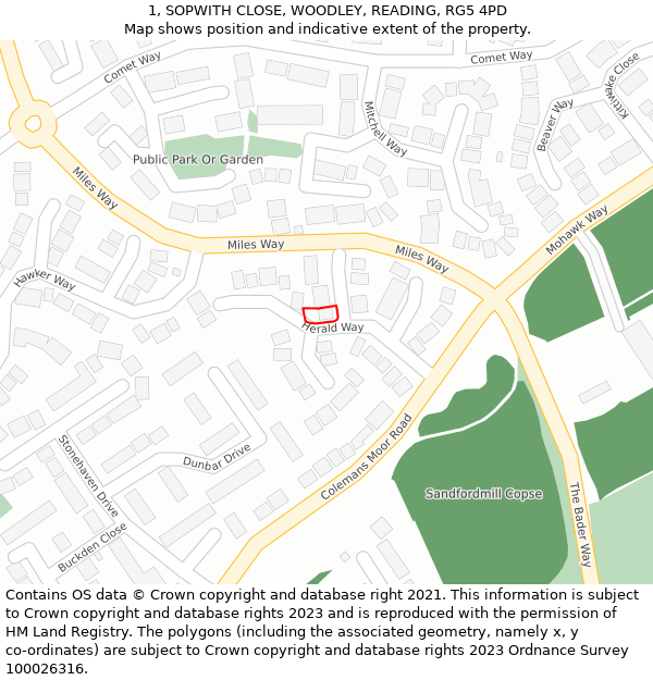 1, SOPWITH CLOSE, WOODLEY, READING, RG5 4PD: Location map and indicative extent of plot