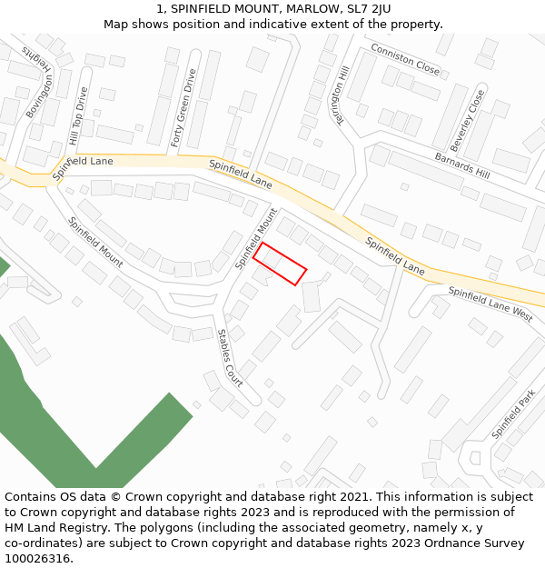 1, SPINFIELD MOUNT, MARLOW, SL7 2JU: Location map and indicative extent of plot