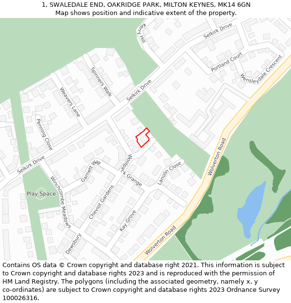 1, SWALEDALE END, OAKRIDGE PARK, MILTON KEYNES, MK14 6GN: Location map and indicative extent of plot