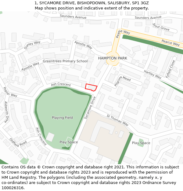 1, SYCAMORE DRIVE, BISHOPDOWN, SALISBURY, SP1 3GZ: Location map and indicative extent of plot