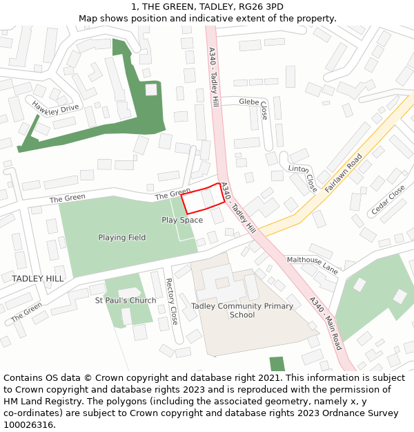 1, THE GREEN, TADLEY, RG26 3PD: Location map and indicative extent of plot