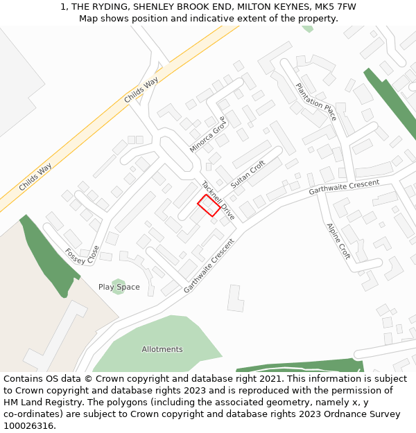 1, THE RYDING, SHENLEY BROOK END, MILTON KEYNES, MK5 7FW: Location map and indicative extent of plot