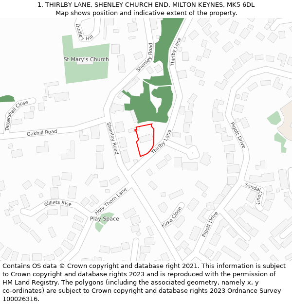 1, THIRLBY LANE, SHENLEY CHURCH END, MILTON KEYNES, MK5 6DL: Location map and indicative extent of plot