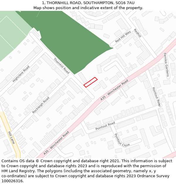 1, THORNHILL ROAD, SOUTHAMPTON, SO16 7AU: Location map and indicative extent of plot