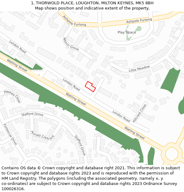 1, THORWOLD PLACE, LOUGHTON, MILTON KEYNES, MK5 8BH: Location map and indicative extent of plot