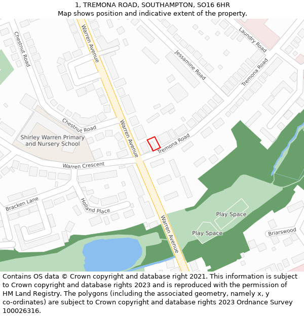 1, TREMONA ROAD, SOUTHAMPTON, SO16 6HR: Location map and indicative extent of plot