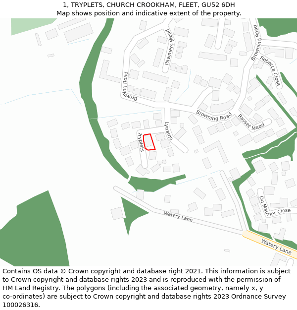 1, TRYPLETS, CHURCH CROOKHAM, FLEET, GU52 6DH: Location map and indicative extent of plot
