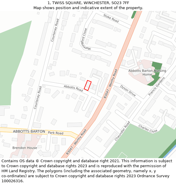 1, TWISS SQUARE, WINCHESTER, SO23 7FF: Location map and indicative extent of plot