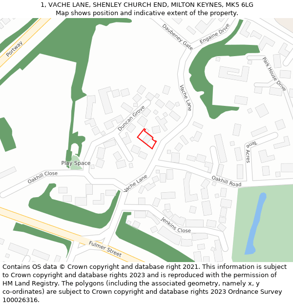 1, VACHE LANE, SHENLEY CHURCH END, MILTON KEYNES, MK5 6LG: Location map and indicative extent of plot