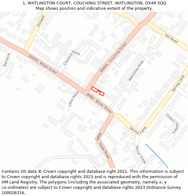 1, WATLINGTON COURT, COUCHING STREET, WATLINGTON, OX49 5QQ: Location map and indicative extent of plot