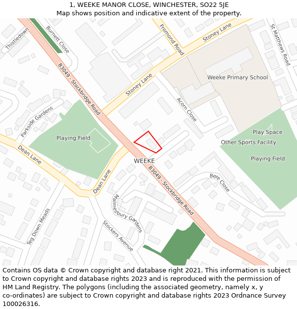 1, WEEKE MANOR CLOSE, WINCHESTER, SO22 5JE: Location map and indicative extent of plot