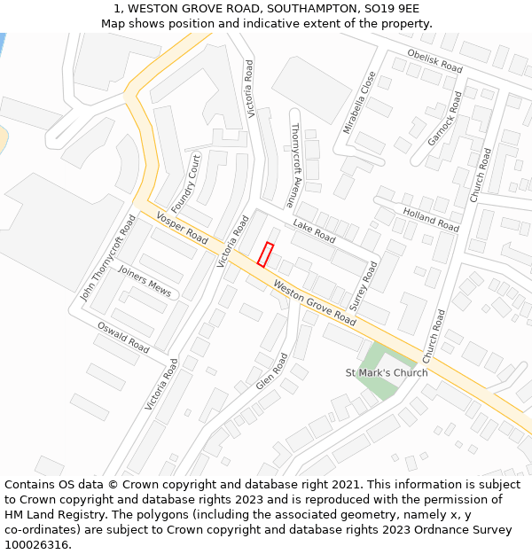 1, WESTON GROVE ROAD, SOUTHAMPTON, SO19 9EE: Location map and indicative extent of plot