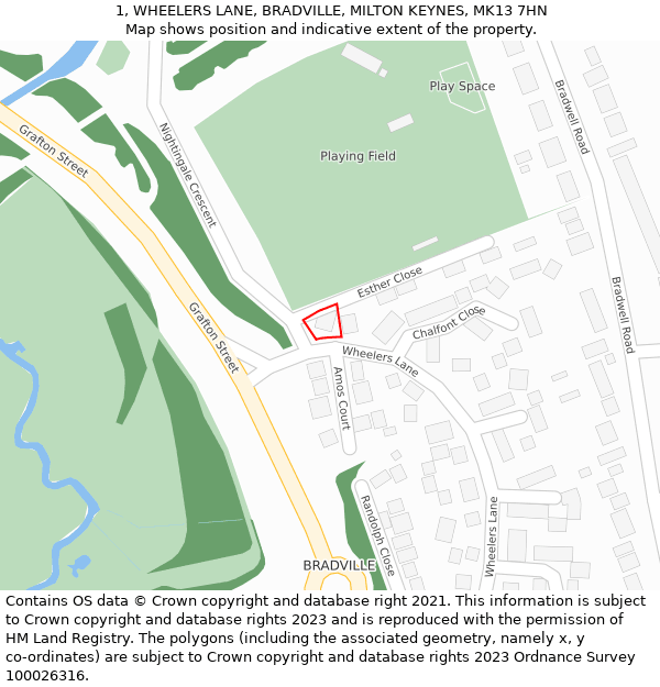 1, WHEELERS LANE, BRADVILLE, MILTON KEYNES, MK13 7HN: Location map and indicative extent of plot