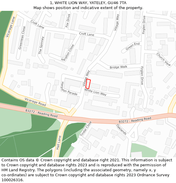 1, WHITE LION WAY, YATELEY, GU46 7TA: Location map and indicative extent of plot