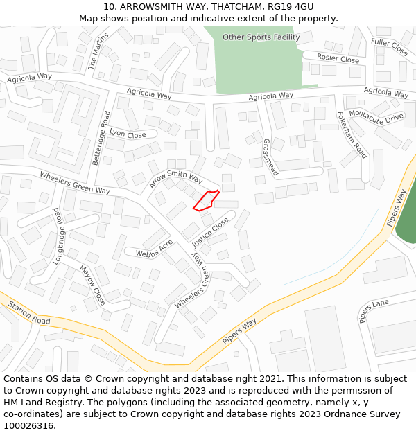 10, ARROWSMITH WAY, THATCHAM, RG19 4GU: Location map and indicative extent of plot