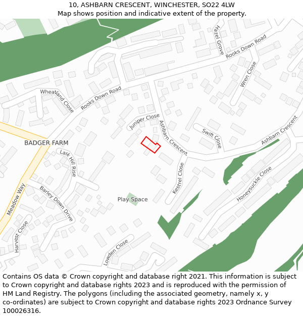 10, ASHBARN CRESCENT, WINCHESTER, SO22 4LW: Location map and indicative extent of plot