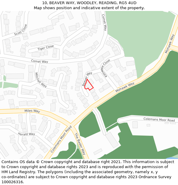 10, BEAVER WAY, WOODLEY, READING, RG5 4UD: Location map and indicative extent of plot