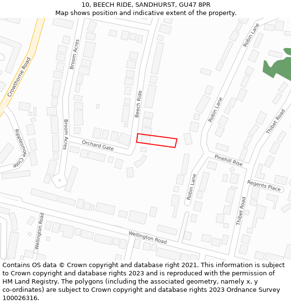 10, BEECH RIDE, SANDHURST, GU47 8PR: Location map and indicative extent of plot