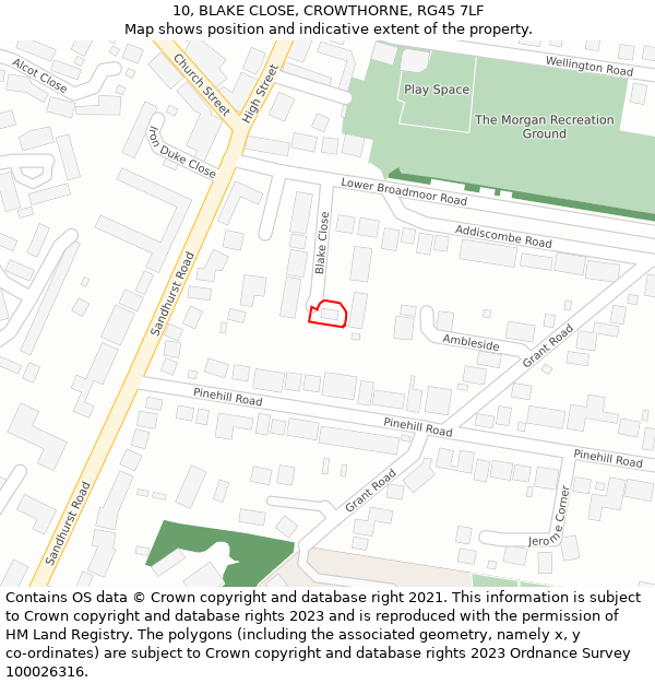 10, BLAKE CLOSE, CROWTHORNE, RG45 7LF: Location map and indicative extent of plot