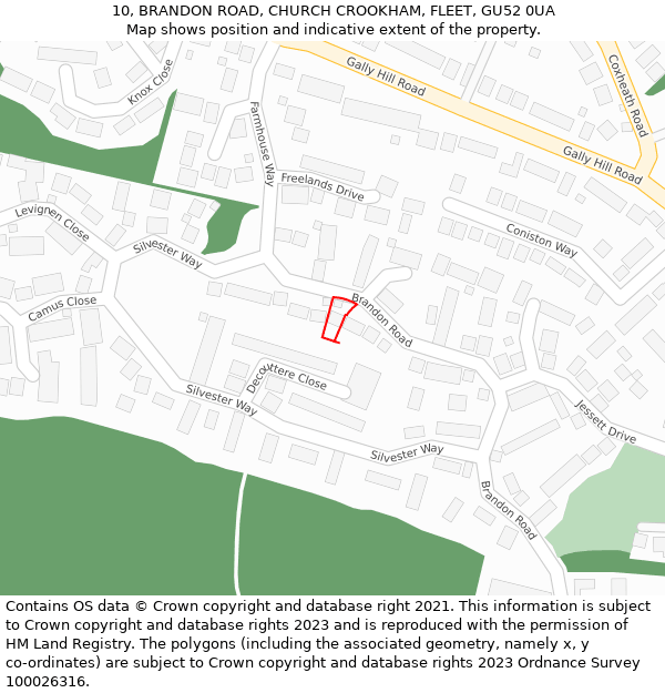 10, BRANDON ROAD, CHURCH CROOKHAM, FLEET, GU52 0UA: Location map and indicative extent of plot