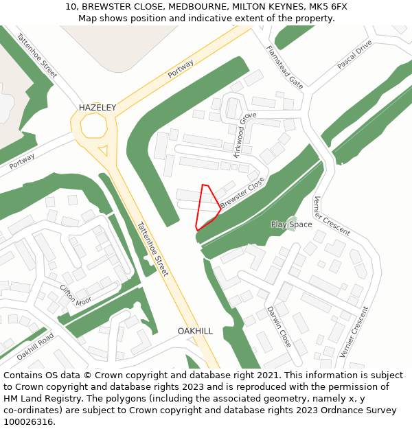 10, BREWSTER CLOSE, MEDBOURNE, MILTON KEYNES, MK5 6FX: Location map and indicative extent of plot