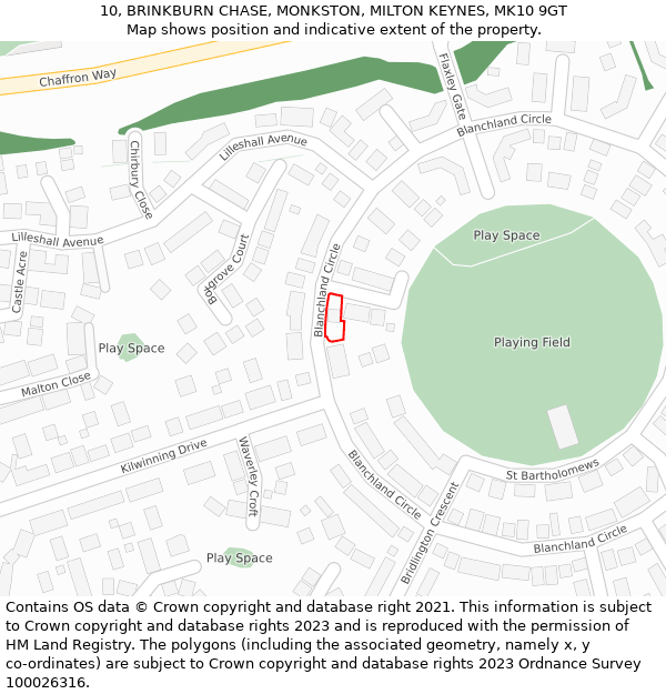 10, BRINKBURN CHASE, MONKSTON, MILTON KEYNES, MK10 9GT: Location map and indicative extent of plot