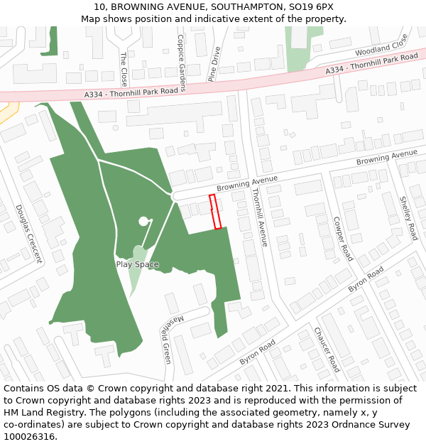 10, BROWNING AVENUE, SOUTHAMPTON, SO19 6PX: Location map and indicative extent of plot