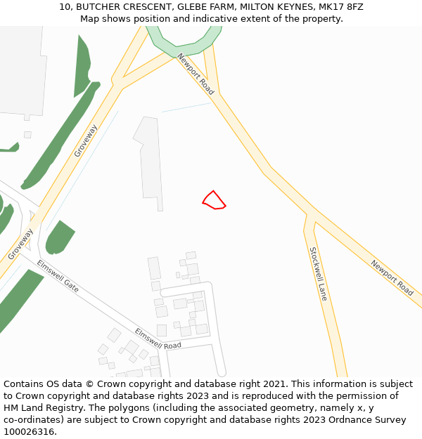 10, BUTCHER CRESCENT, GLEBE FARM, MILTON KEYNES, MK17 8FZ: Location map and indicative extent of plot