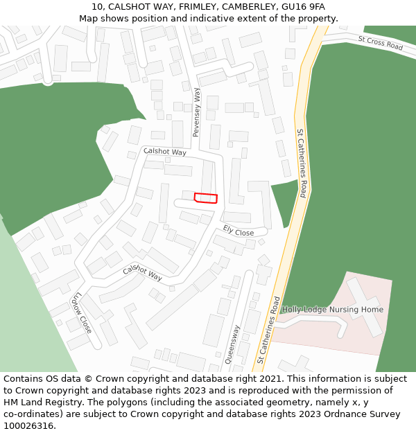 10, CALSHOT WAY, FRIMLEY, CAMBERLEY, GU16 9FA: Location map and indicative extent of plot