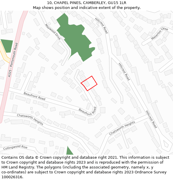 10, CHAPEL PINES, CAMBERLEY, GU15 1LR: Location map and indicative extent of plot