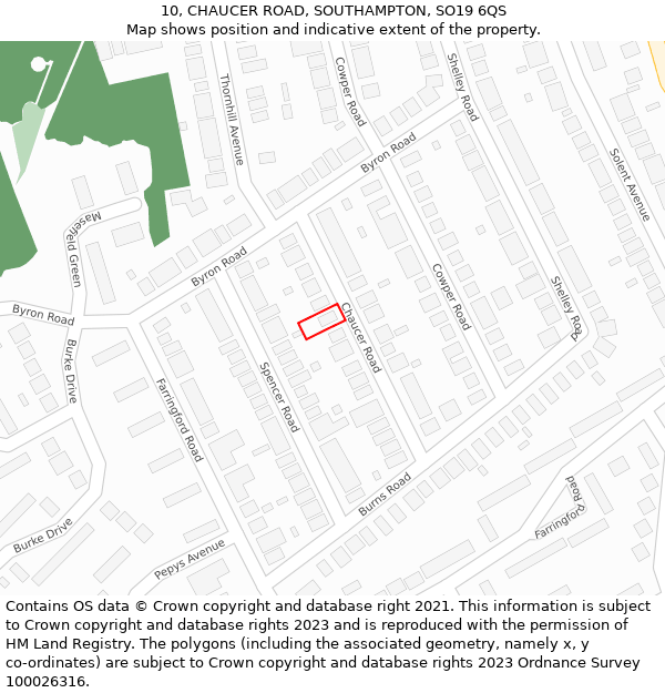 10, CHAUCER ROAD, SOUTHAMPTON, SO19 6QS: Location map and indicative extent of plot