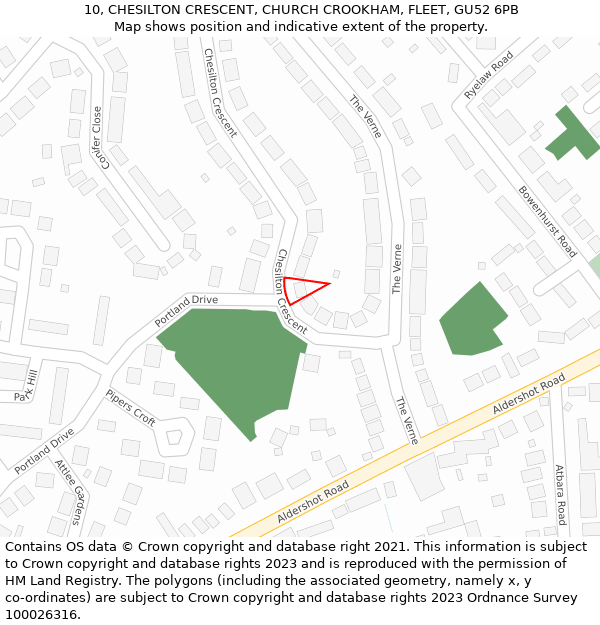 10, CHESILTON CRESCENT, CHURCH CROOKHAM, FLEET, GU52 6PB: Location map and indicative extent of plot