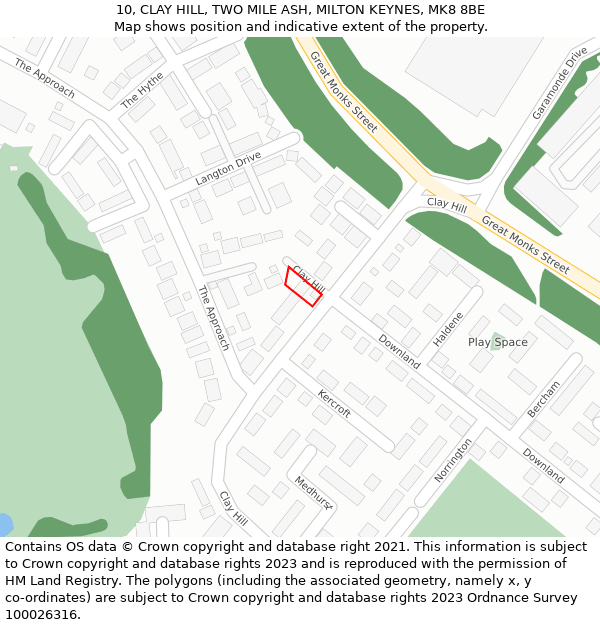 10, CLAY HILL, TWO MILE ASH, MILTON KEYNES, MK8 8BE: Location map and indicative extent of plot