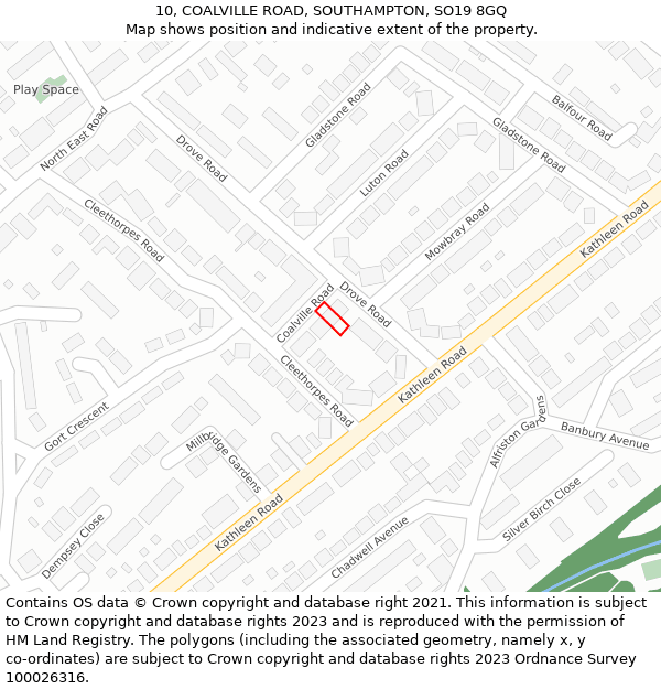 10, COALVILLE ROAD, SOUTHAMPTON, SO19 8GQ: Location map and indicative extent of plot