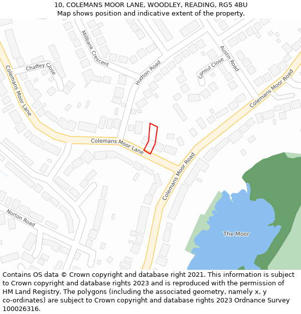 10, COLEMANS MOOR LANE, WOODLEY, READING, RG5 4BU: Location map and indicative extent of plot