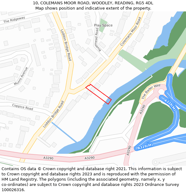 10, COLEMANS MOOR ROAD, WOODLEY, READING, RG5 4DL: Location map and indicative extent of plot