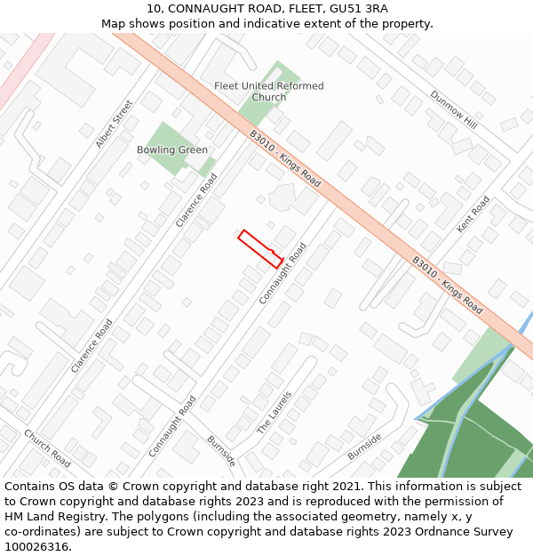 10, CONNAUGHT ROAD, FLEET, GU51 3RA: Location map and indicative extent of plot