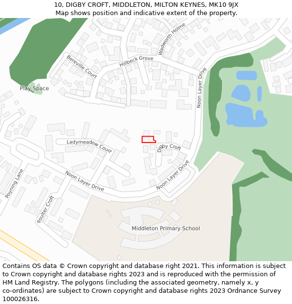 10, DIGBY CROFT, MIDDLETON, MILTON KEYNES, MK10 9JX: Location map and indicative extent of plot