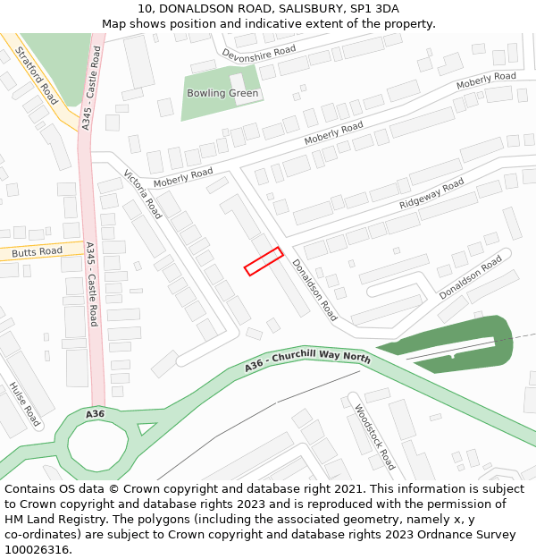 10, DONALDSON ROAD, SALISBURY, SP1 3DA: Location map and indicative extent of plot