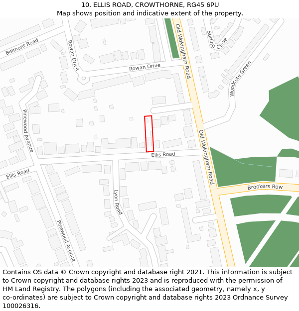 10, ELLIS ROAD, CROWTHORNE, RG45 6PU: Location map and indicative extent of plot
