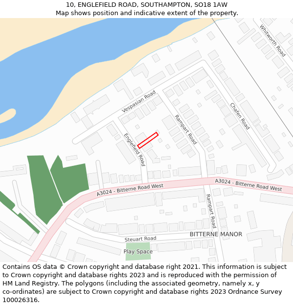 10, ENGLEFIELD ROAD, SOUTHAMPTON, SO18 1AW: Location map and indicative extent of plot