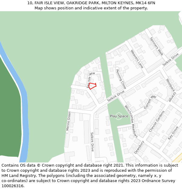 10, FAIR ISLE VIEW, OAKRIDGE PARK, MILTON KEYNES, MK14 6FN: Location map and indicative extent of plot