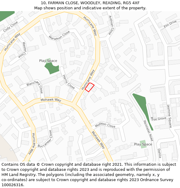 10, FARMAN CLOSE, WOODLEY, READING, RG5 4XF: Location map and indicative extent of plot